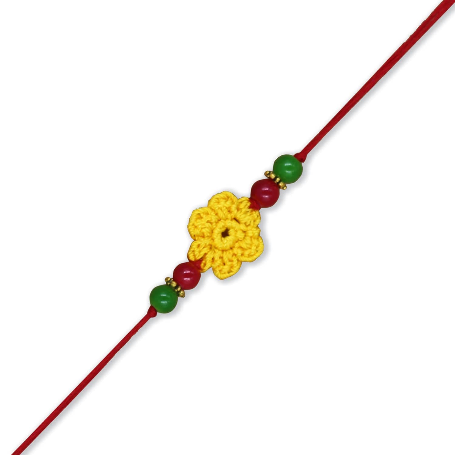 Prapti Handicrafts Handmade Designer Crochet Eco-Friendly Rakhi For Brothers,Sisters,kids Combo Pack (yellow silk 1)