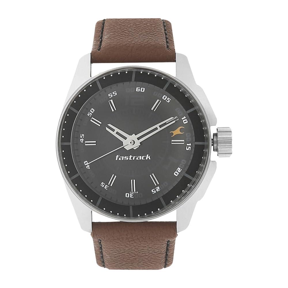 Fastrack Quartz Analog Black Dial Leather Strap Watch For Men-NS3089SL05