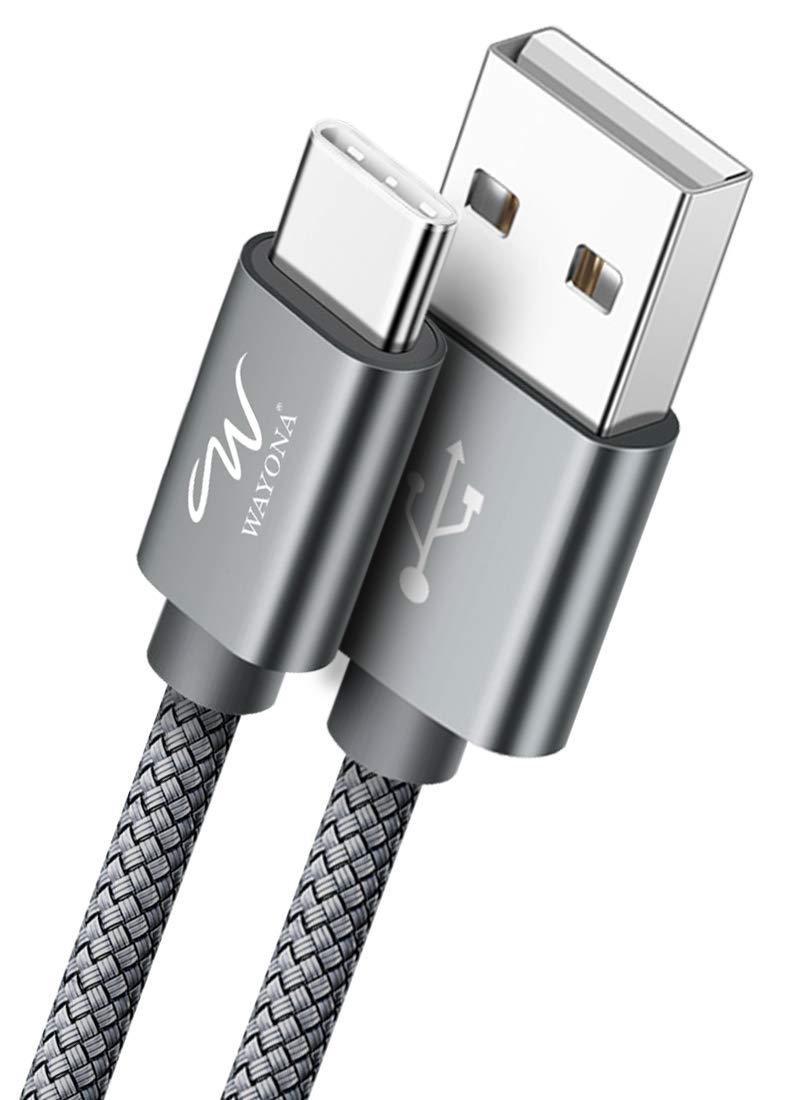 Wayona USB Type C Fast Charging 2M/6FT Long Type C Cable 3A QC 3.0 Data Sync Compatible with iPhone 15, Samsung Galaxy S24,Oppo,Vivo,MI Android Auto & CarPlay (2M, Grey)
