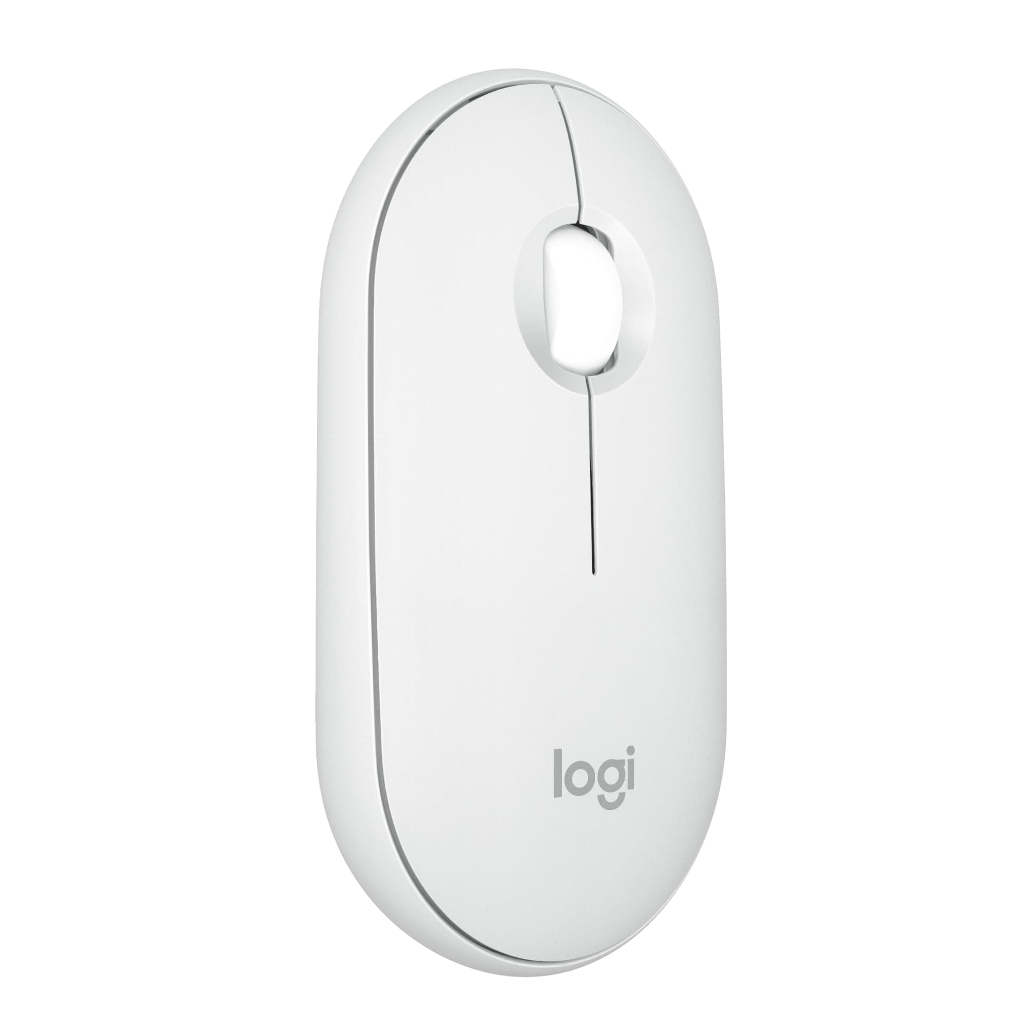 Logitech Pebble Mouse 2 M350s Slim Bluetooth Wireless Mouse, Portable, Lightweight, Customisable Button, 4000 DPI, Quiet Clicks, Easy-Switch for Windows, macOS, iPadOS, Android - Tonal White