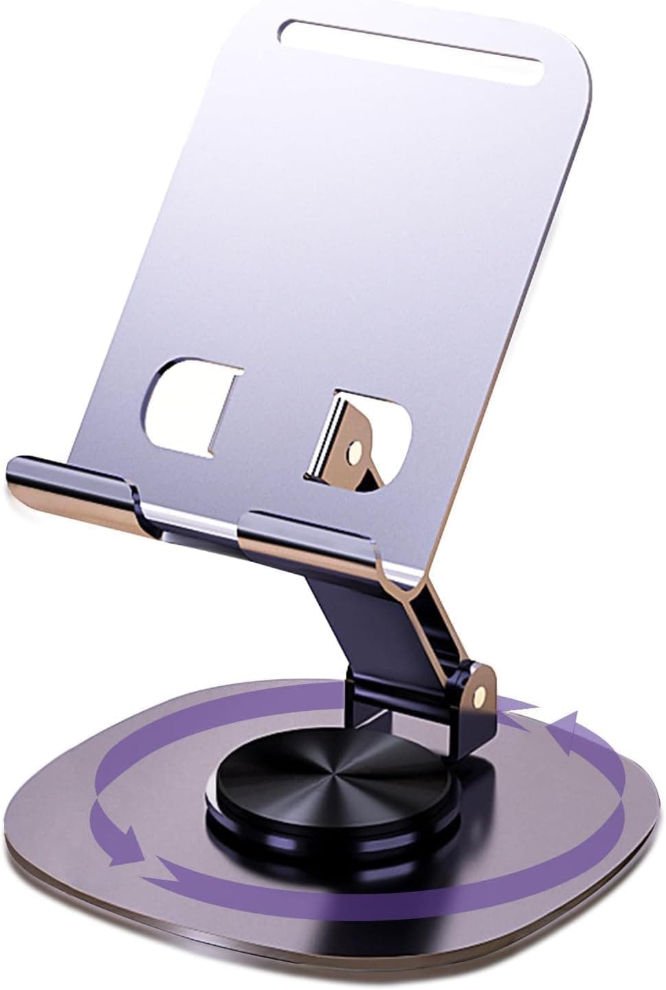 EDNITA Phone Holder for Desk 360°Rotating, Portable & Foldable Cell Phone Stand for Office & Kitchen, Adjustable Tablet Stand for All Mobile Phones, iPhone, iPad, Smartphone (Metal Silver)