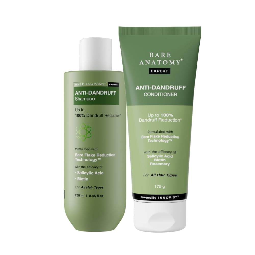 Bare Anatomy Anti-Dandruff Shampoo & Conditioner Combo | Up to 100% Dandruff Control Reduces Dryness & Frizz | For All Hair Types | 250ml + 175gm