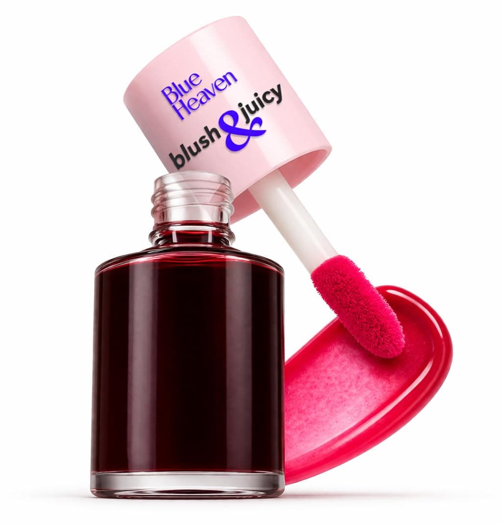 Blue Heaven Blush & Juicy Lip & Cheek Tint Infused with Pomegranate & Strawberry Extract | Multipurpose 3 in 1 Lip Tint | Long Lasting, Water Proof & Hydrating Liquid Blush, Berry Juice, 9ml