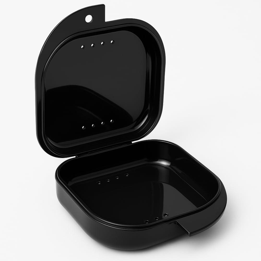 FEORA Dental Orthodontic Teeth Aligner Retainer Case Denture Box in Black Color Aligner Case Retainer Mouth Guard and Denture Storage Box Retainer Box Retainers Case Durable, Portable & Hygienic(1)