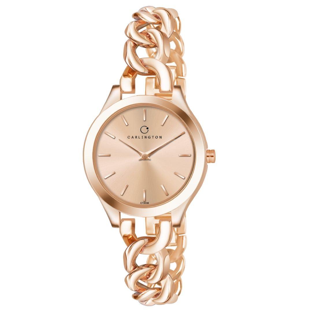 Carlington Iconic Analog Watches for Women with Premium Stainless Steel Link Chain Strap - CT 2036
