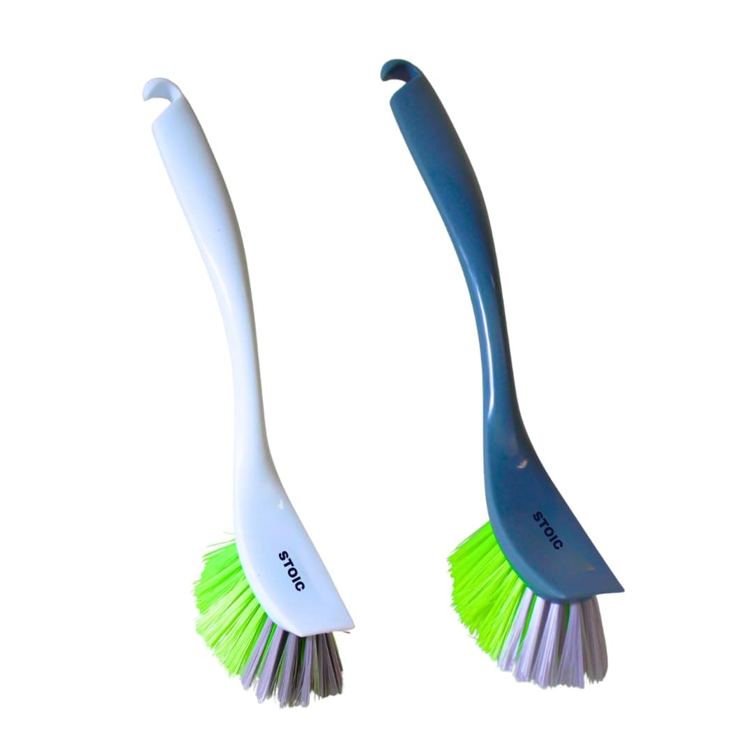 KWEL Kitchen Cleaning Brush | Multipurpose Plastic Scrub Brush for Dishes, Sink, Wash Basin, Tiles & Household Cleaning | Multicolor | Pack of 2