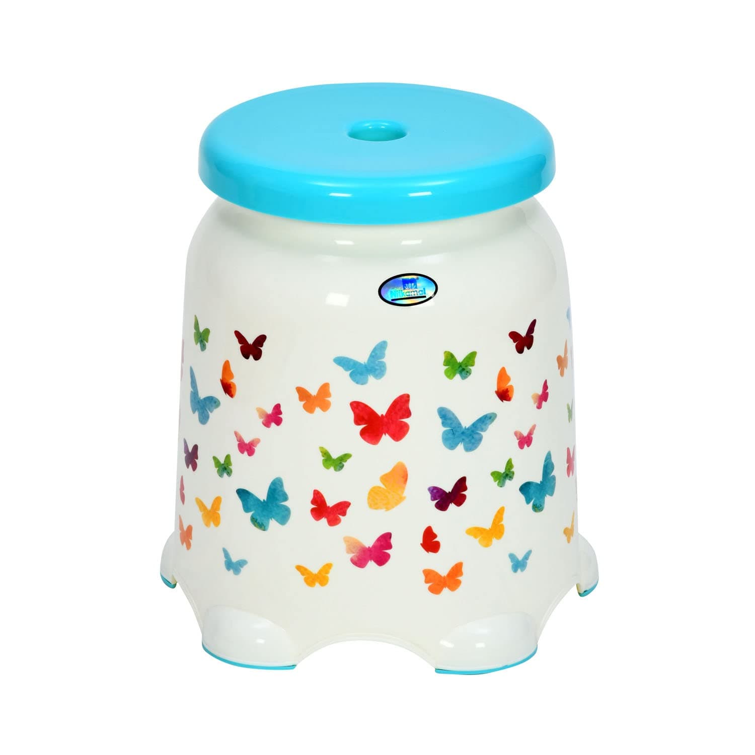 Nilkamal STL27F Strong and Durable Plastic Seating Stool for Home | Bedroom | Bathroom | Kitchen | Living Room | Office | Adult Stool with high Load Capacity (Cream/Sea Blue)