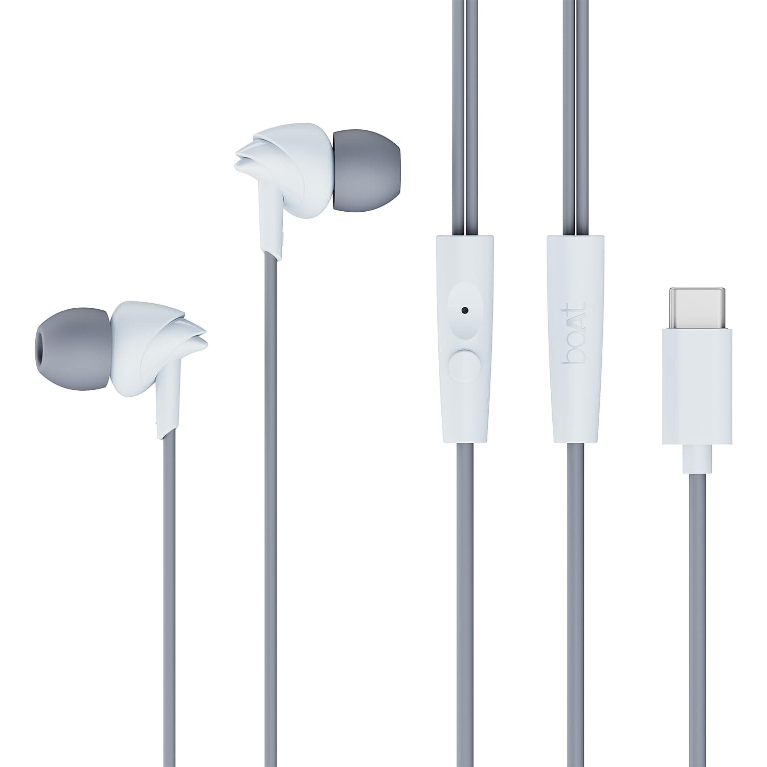 boAt Bassheads 300C Wired Earphones,Type-C Jack, 10mm Drivers, Signature Sound, in-Line Microphone, Integrated Controls, Voice Assistant & 120cm Cable (Cool Grey)