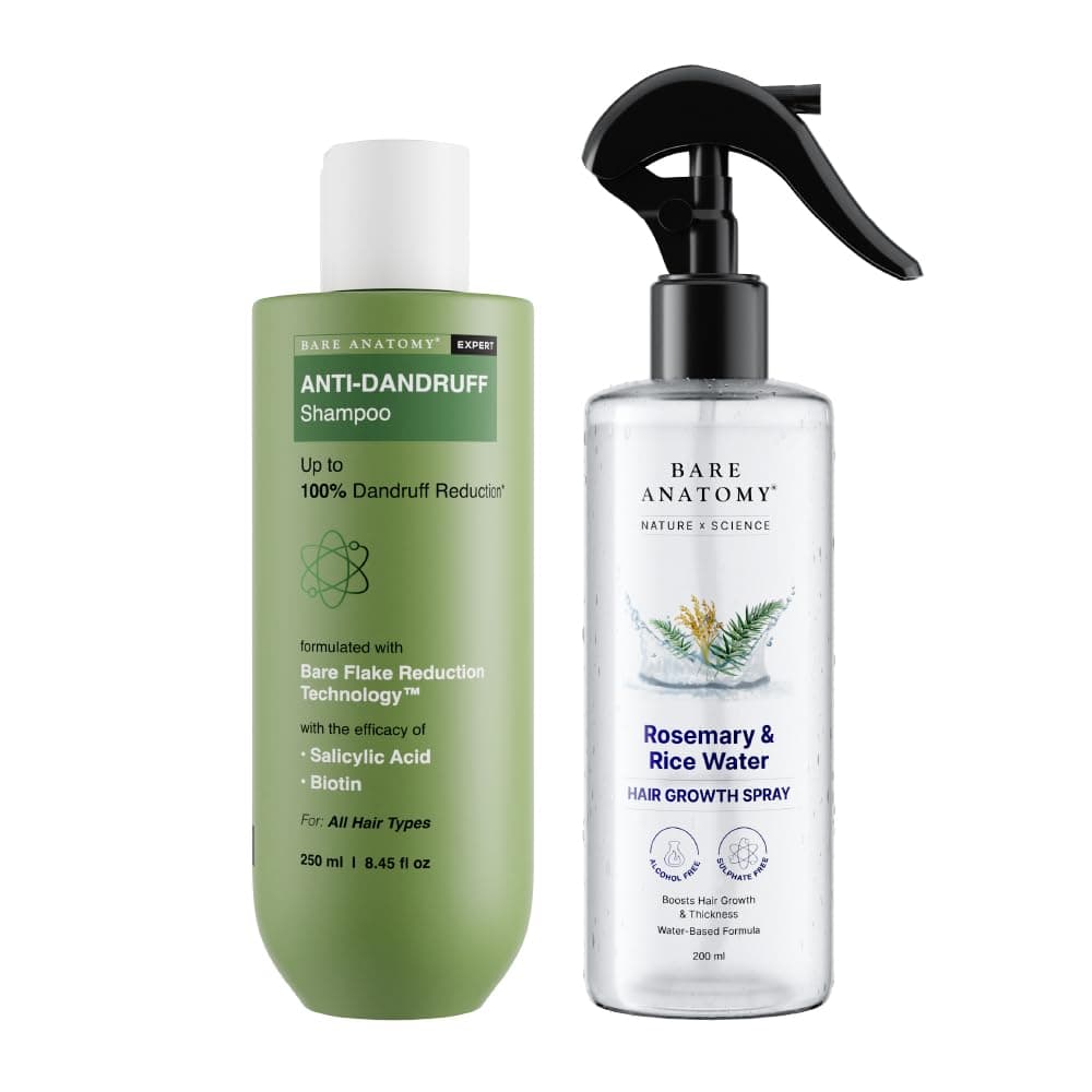 Bare Anatomy Anti-Dandruff Shampoo (250 ml) + Rosemary Water Spray for Hair Growth & Thickness (200 ml) | Reduces Dandruff, Strengthens Hair, 100% Natural Extracts | Non-Greasy, Fast Absorbing | For All Hair Types