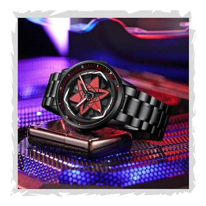 Acnos Stylish Automatic Spinner Watch – Red Dial Unisex Stainless Steel Timepiece