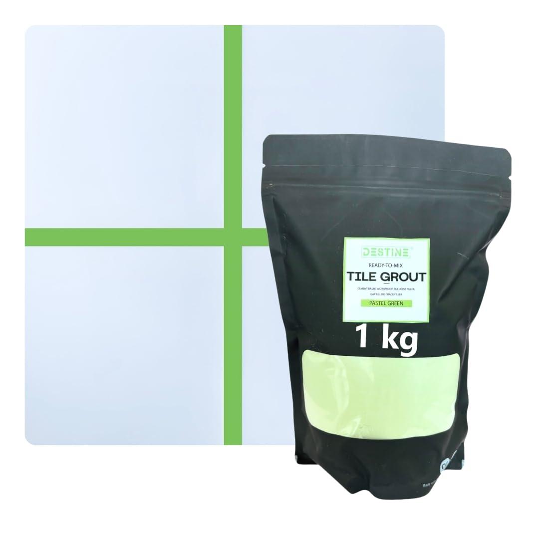 DESTINE® WATERPROOF TILE GROUT (16 COLOURS) (ALL PACKS: 100 g, 250 g, 400 g, 1 kg) Ready-To-Mix Grout, Crack Filler, Cement Based Tile Gap Filler (1000 g (Pack of 1), Pastel Green)