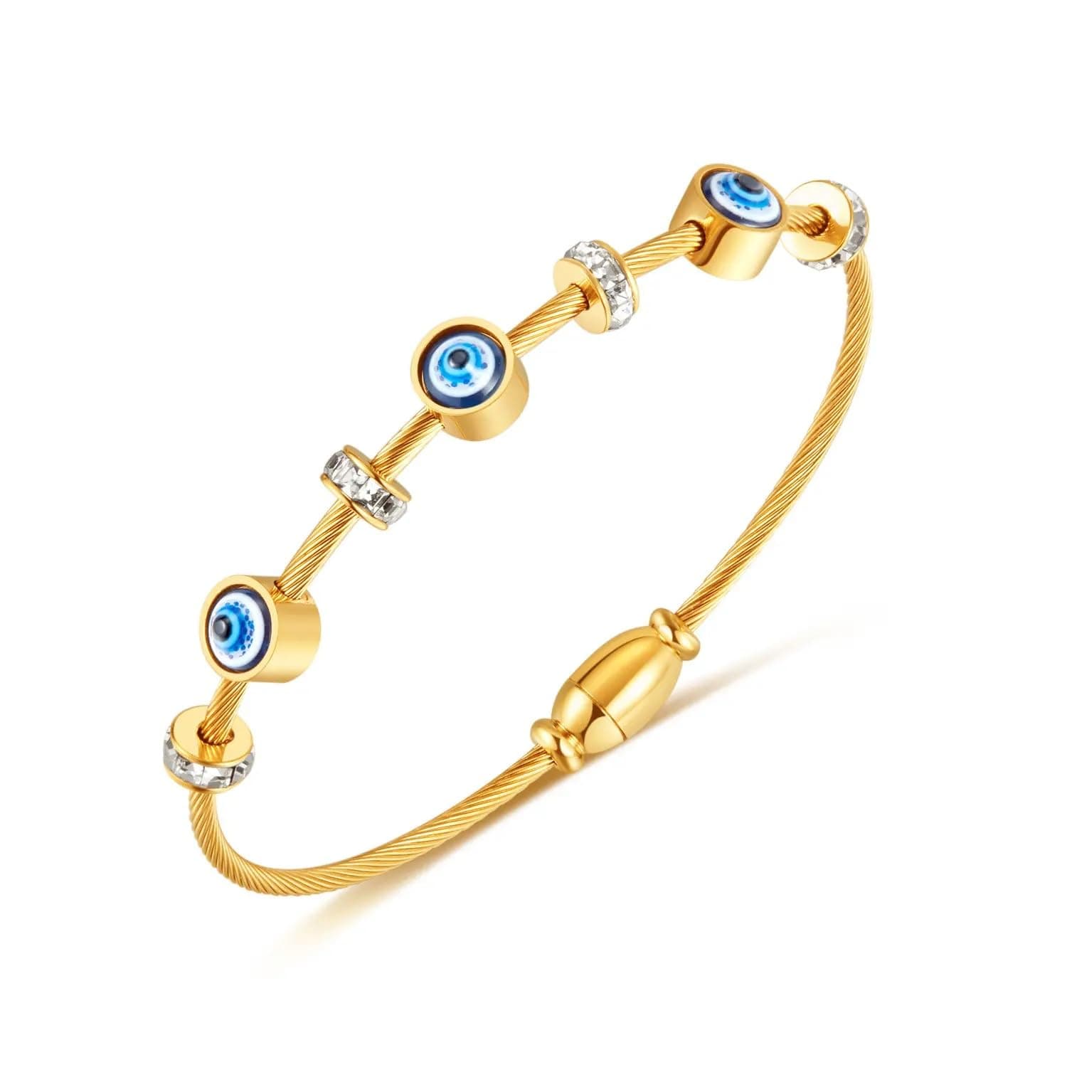 MEENAZ evil eye bracelet for woman Evil Eye Bangles for women Anti Tarnish Stylish Stainless Steel gold Bracelet for girls Hand Kada for Women Magnet lock Aesthetic Accessories Jewellery friendship crystal -625
