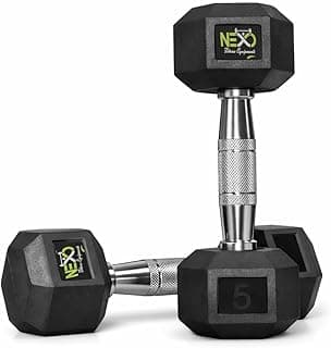 NEXO Dumbbell set Rubber Coated Professional Hex Dumbbells 5 Kg X 2Pc (Total = 10 Kg), Silver(Pack Of 2)