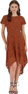 Latin Quarters Women Rust Floral Lace Fit & Flare Midi Dress