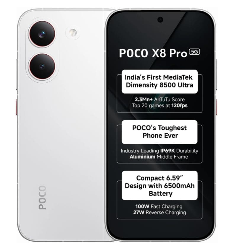 POCO X8 Pro 5G (White, 8GB RAM), 256GB Storage