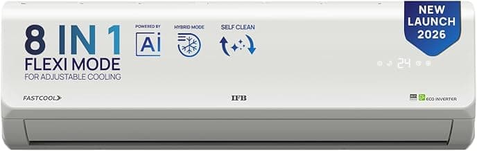 IFB 1 Ton 3 Star,New star rated, AI Powered Inverter Split AC,Hybrid Mode, 8in1 Flexi Mode, Heavy Duty Compressor, Long Air Throw, Self Clean, Dual Gold Fins, 100% Copper, CI133SL11RGM3, white