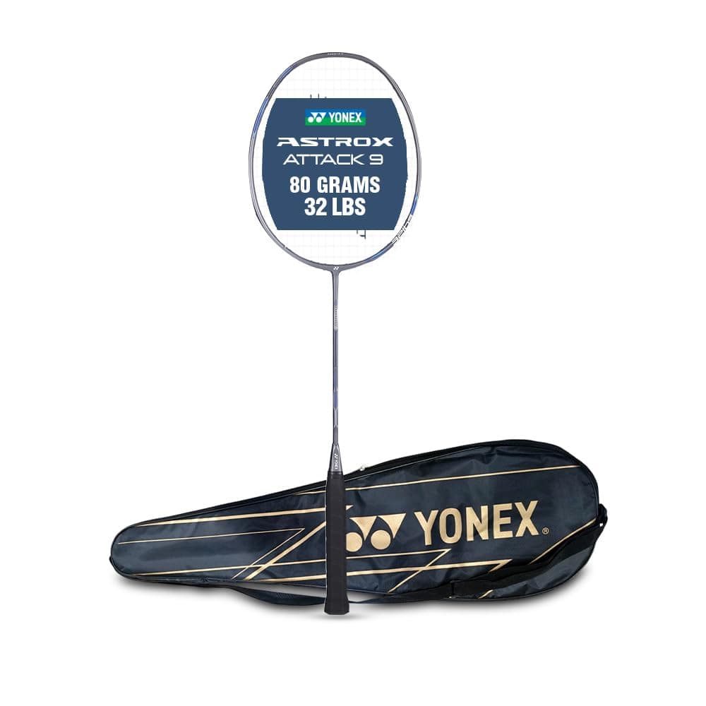 Yonex Astrox Attack 9 Ultra Strong Japan Made Graphite Strung Badminton Racquet with Full Cover (80 Grams - 32 Lbs Tension, Gun Metal Gray)