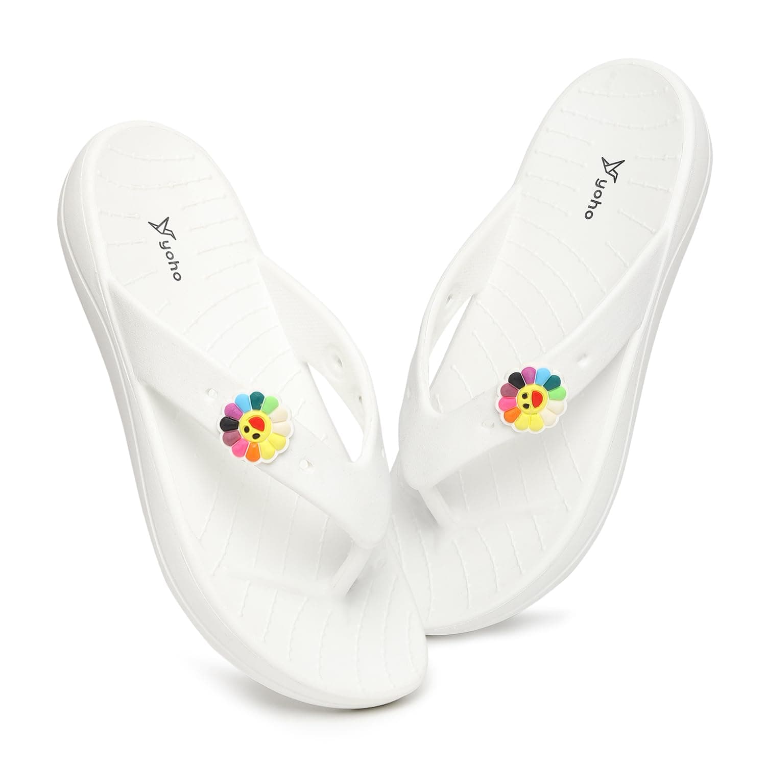 YOHO Women Slippers Drizzle Nova, Soft and Lightweight Flipflop Footwear for Woman with Charms, Home Wear Bathroom Chappal for ladies | White - UK 8