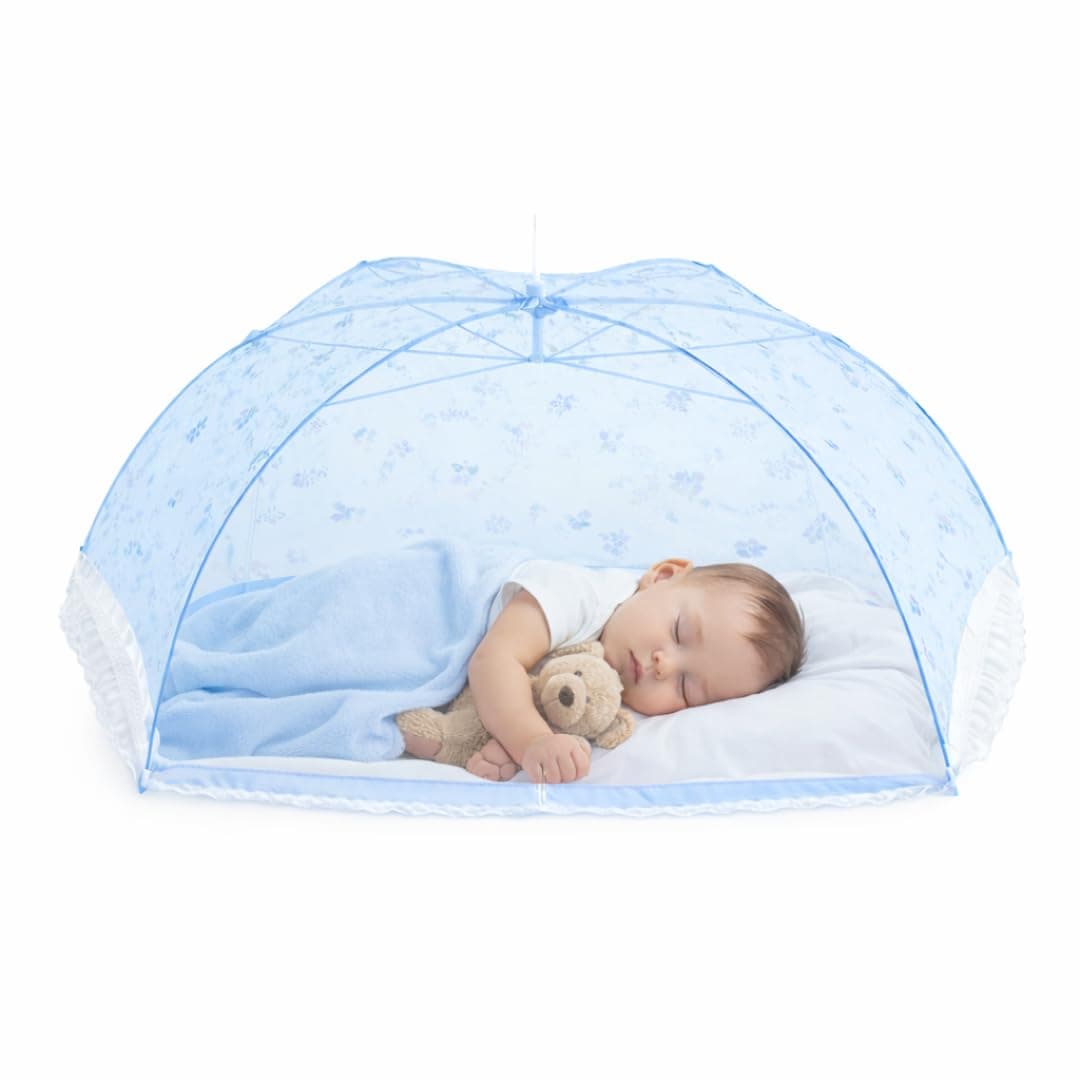Divayanshi Umbrella Mosquito Net for Infants (0–2 Years) | Foldable Baby Bed Net Tent | Fine Mesh Protection from Mosquitoes & Insects | Portable, Lightweight, Washable Net for Cradle & Baby Bed- BLUE