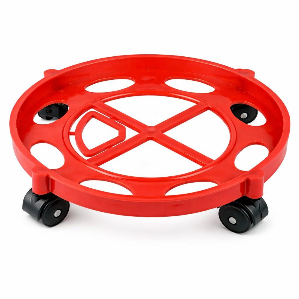 LPG Gas Cylinder Stand Trolley (Pack of 1), Heavy Duty Plastic Cylinder Base with 360° Rotating Wheels, Movable Kitchen Gas Cylinder Holder, Red