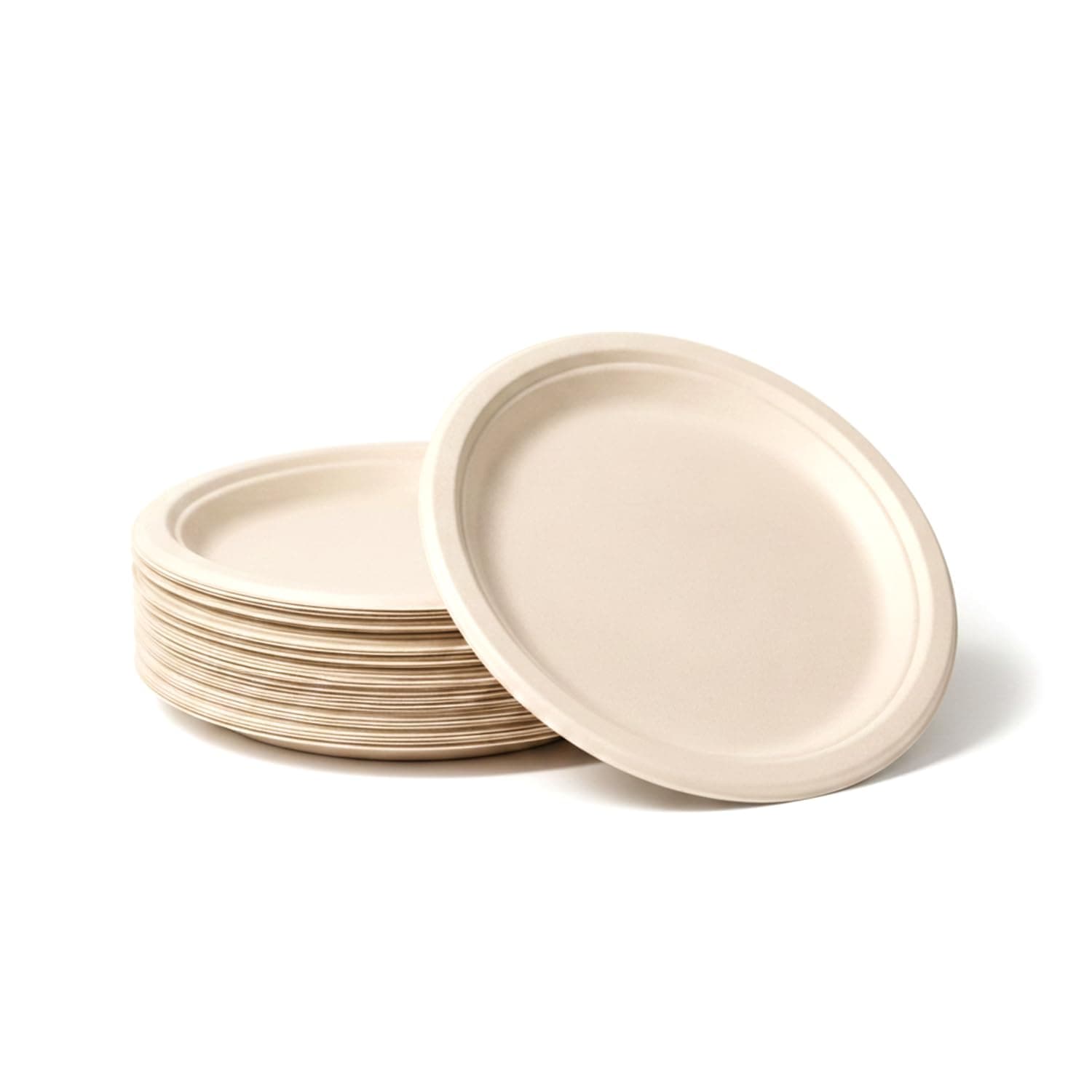 Bonkaso 7 Inch, Pack of 25 Bagasse Disposable Round Plates (Beige)| Eco-Friendly Sugarcane Paper Plates | Biodegradable, Compostable & Sturdy | Ideal for Snacks, Desserts, Parties, Weddings & Events