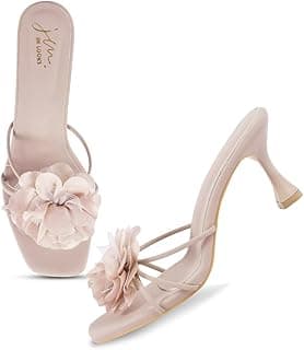 JM LOOKS Women’s Open-Toe flower design Spool Heels with Floral Accent | Elegant Sandals for Weddings and Parties