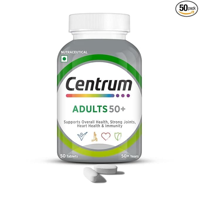 Centrum Adults 50+ Multivitamin Tablet for Men & Women|With 23 Vital Nutrients including Zinc,Magnesium, Vitamin B,C,D, Calcium for Energy, Strong Joints, Immunity and Heart Health|Veg - 50 tablets