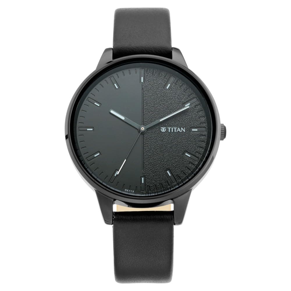 Titan Ladies Workwear Quartz Analog Precision Simplicity Gradient Black Dial Black Leather Strap Watch for Women - NT2648NL01