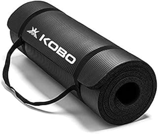 Kobo 15 mm Black NBR Athletica Yoga Mat- Multi-use , Non-slip and Anti-tear. Great for Hot Yoga and the Gym, Home Workout, Pilates, Physio, and Camping. Includes Carrying Strap Perfect for Men & Women