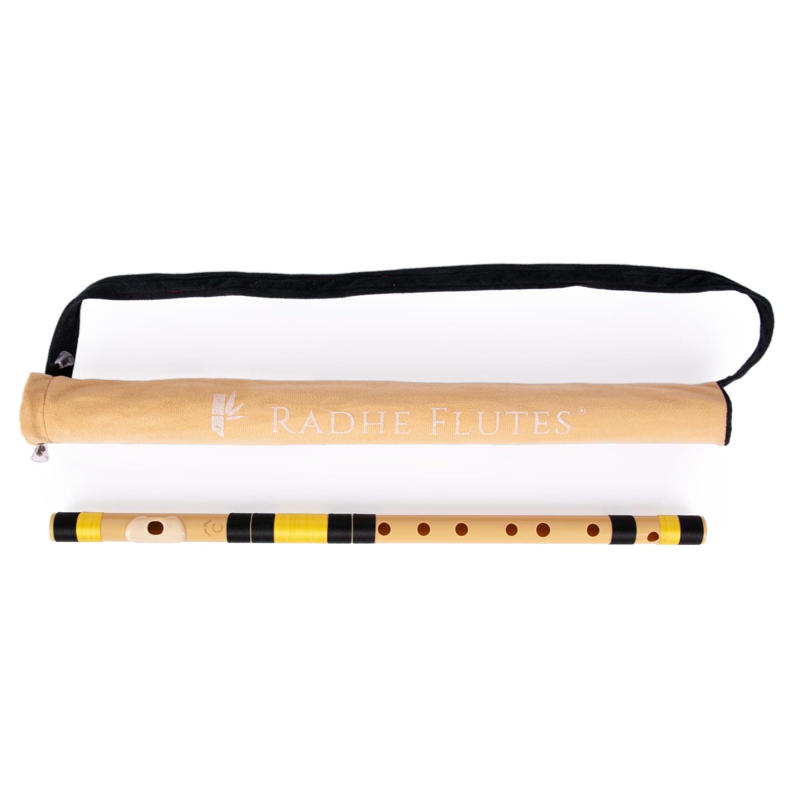 Radhe Flutes | PVC Fiber | C Natural | Right Handed | Black & Yellow Threads | Assorted Colours for Velvet Cover + Complete Flute Beginners Online Course In Hindi and English