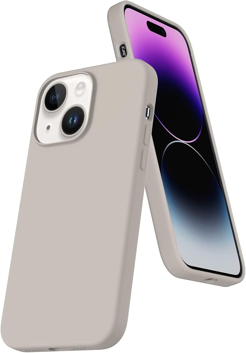 DIZORO Liquid Silicone Compatible for iPhone 14 Plus Case Gel Rubber with Microfiber Lining Non-Slip Full Body Protective Shockproof Back Cover (Stone, 6.7 inch)