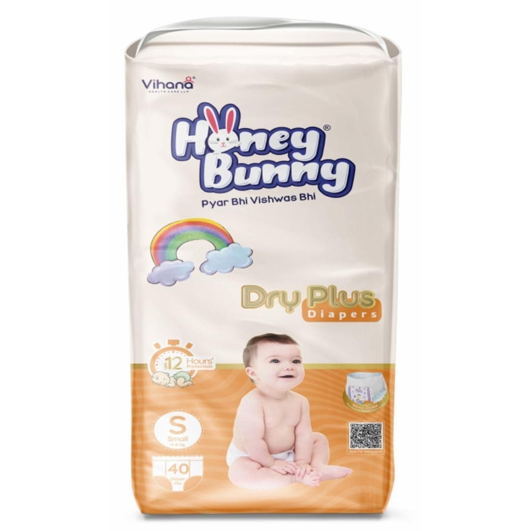 Honey Bunny Baby Diaper Pants | Dry Plus Protection with 360° Soft Elastic Waistband | Upto 12 Hours Protection | Small (4 to 8 kg), 80 Pants