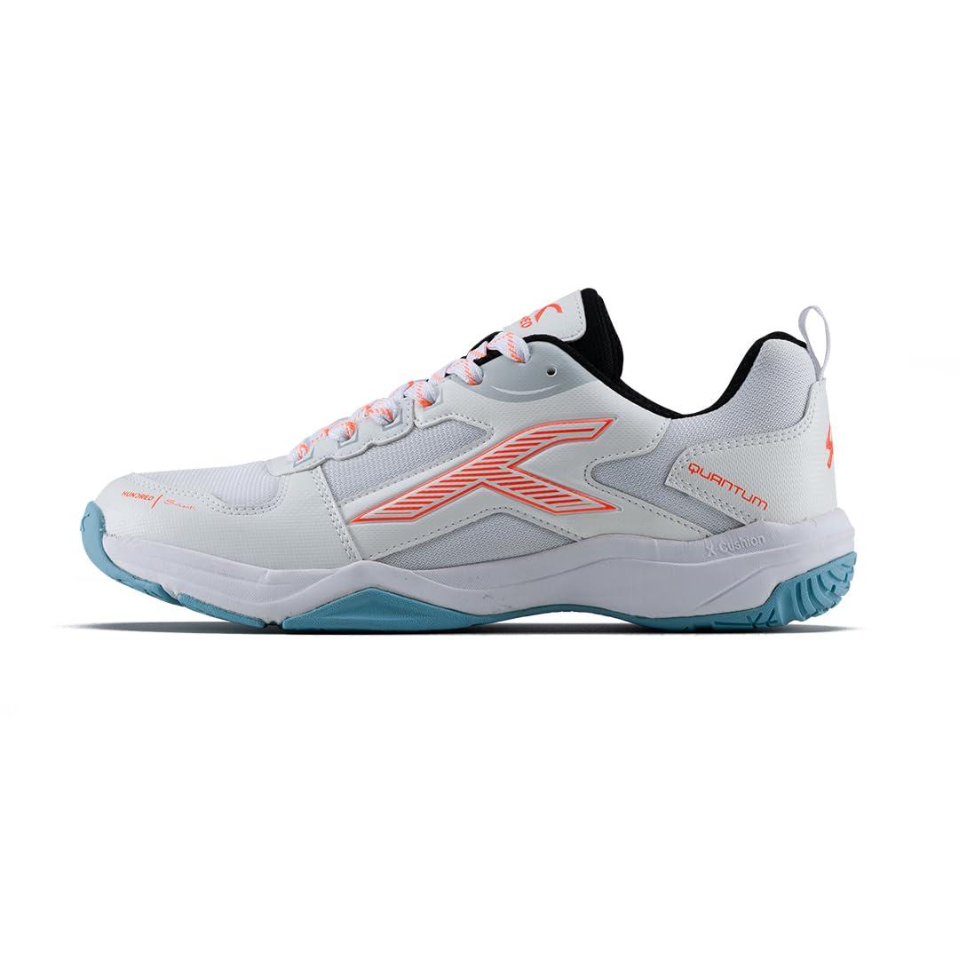 Hundred Quantum Unisex Non-Marking Court Shoes | Badminton, Pickleball, Table Tennis & Other Indoor Sports | Lightweight, Cushioned Grip (White/Orange/Black ; UK 5)