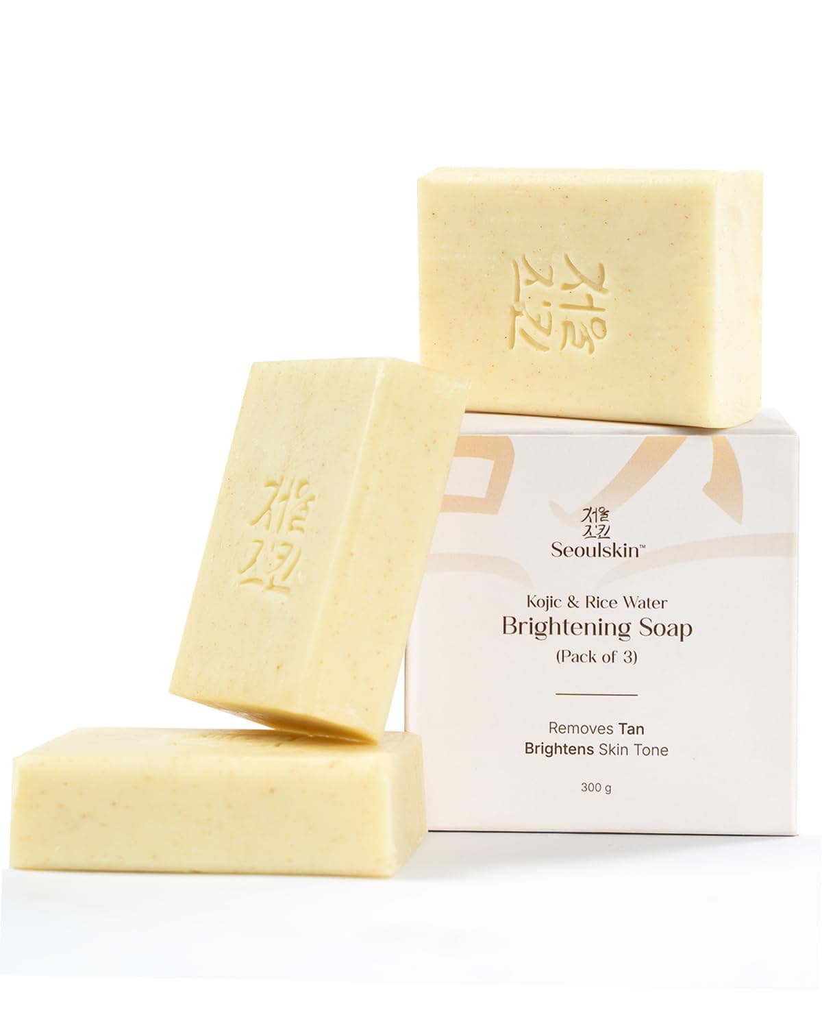 Seoulskin Kojic & Rice Water Brightening Soap | Pack of 3 | Glowing & Brightening Soaps for bath | For Pigmentation, Dark Spots, Sun Damage | Tan Removal Soap Bar for men and women | Brightens Underarms | Paraben Free | All Skin Types | 3 X 100g