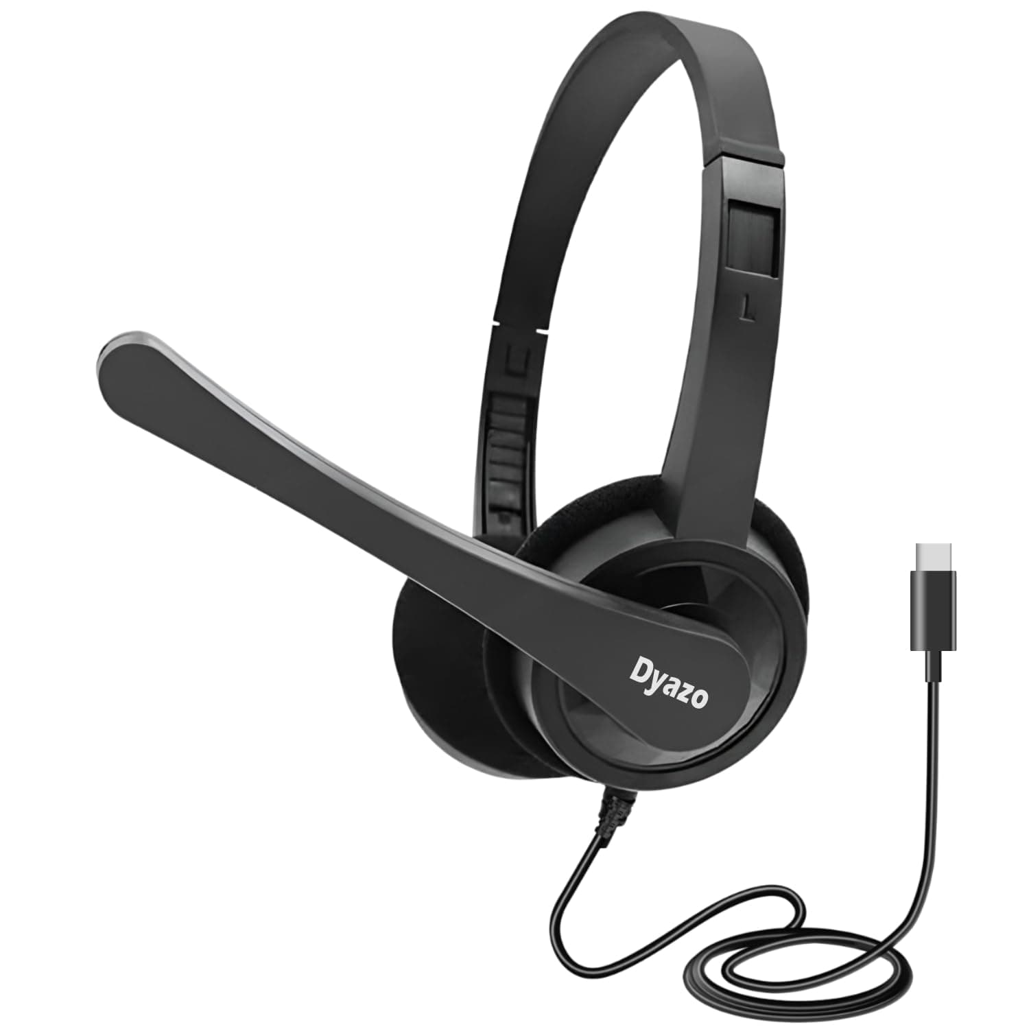 Dyazo Type C Wired Headphones with Mic | Lightweight On Ear Headset Compatible for PC, Mobile Phones, Laptop & MacBook | Comfortable Fit | Ideal for Office, Calls & Online Meetings (Black)