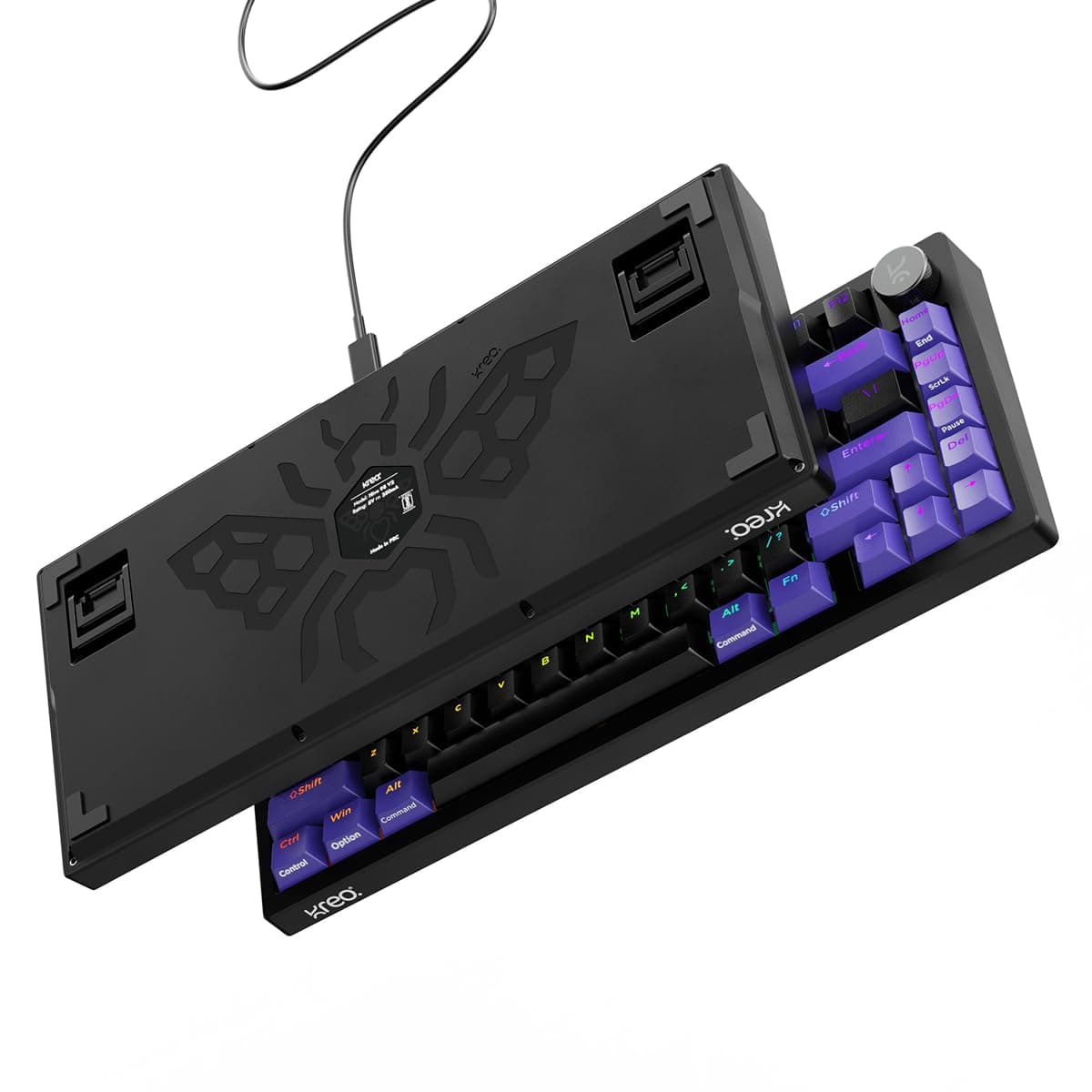 Kreo Hive RGB Anti-ghosting Gaming Keyboard, 75% Tenkeyless Wired Mechanical Keyboard with RGB Backlight, Volume Knob, NKRO, PC Gaming Keyboard Detachable USB C Cable (Black - Purple, Red)