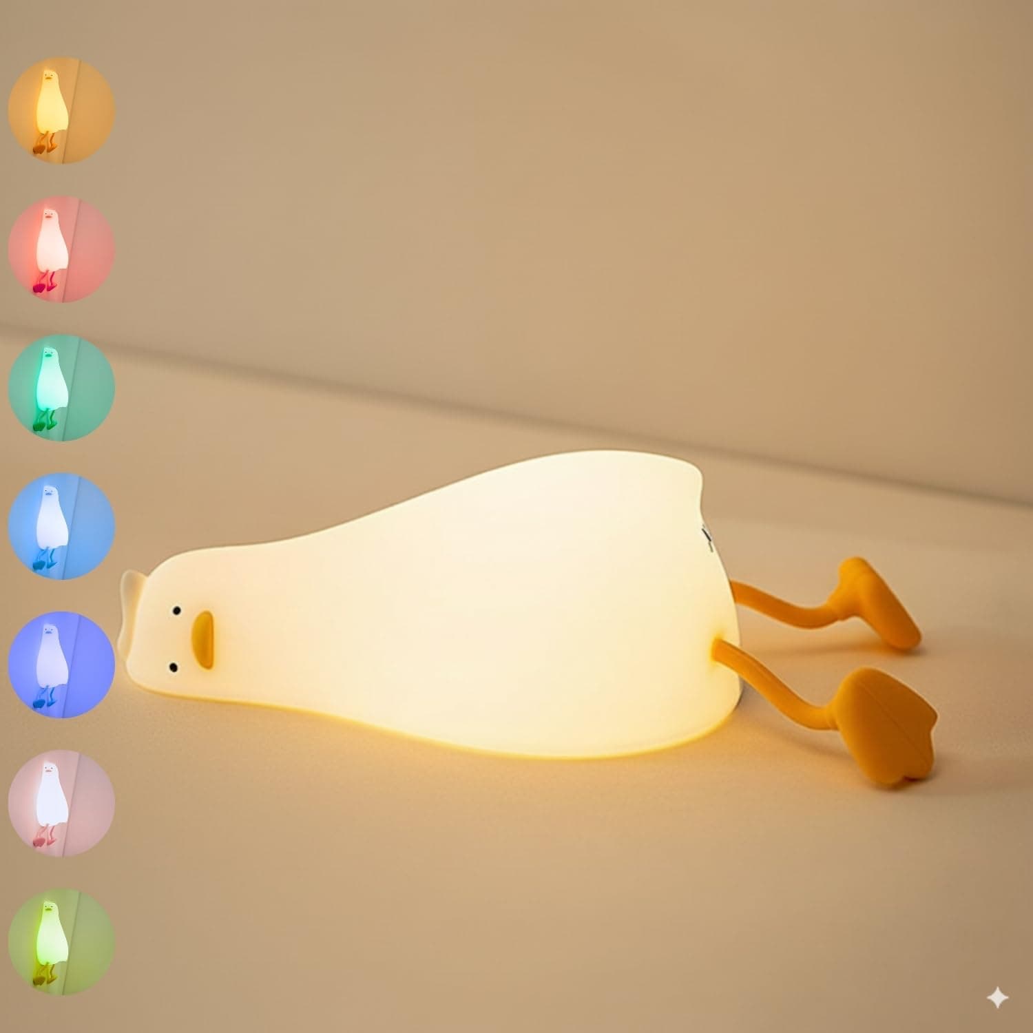 One94Store Lying Flat Duck LED Night Lamp for Kids | Rechargeable Bedside Light with Touch Control & 7 Color Modes | Cute Desk Lamp for Bedroom, Nursery & Gifting