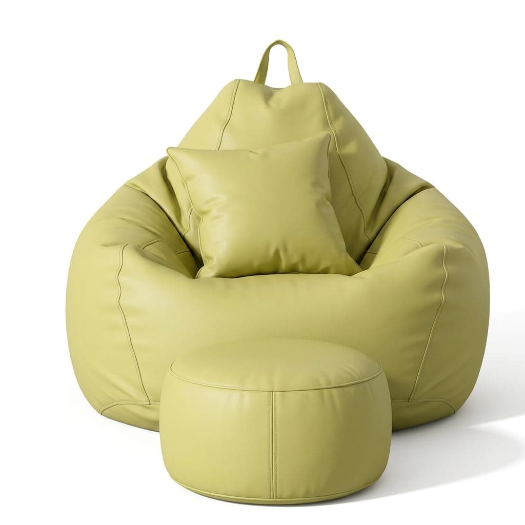 KAM'S LIEU Bean Bag Chair with Footrest & Cushion | Pre-Filled Beans | PVC Leatherette Lounger Sofa | Indoor & Outdoor Bean Bag | 6 Months Warranty Size & Color- (Olive Green, XXXXXL, Premium)