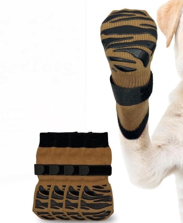 KUTKUT Anti Slip Dog Socks with Four Sides Grips for Hardwood Floors, Extra Traction Control No Twist - Dog Socks Paw Protector for Hot Pavement to Prevent Licking Paws for Small Medium Dogs(Size: S)
