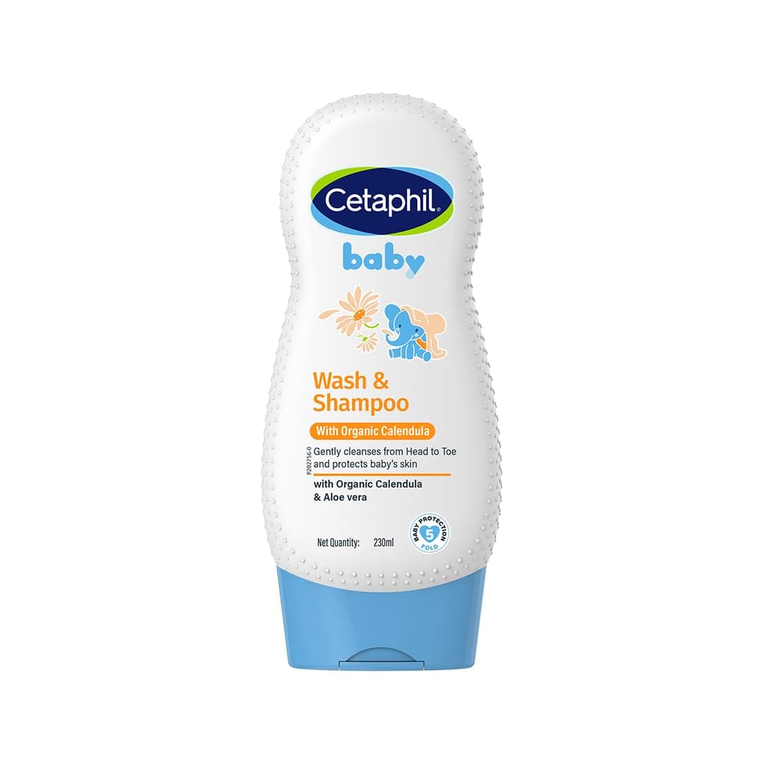 Cetaphil Baby Wash & Shampoo with Organic Calendula 230 ml | Gentle Daily Cleanser for Newborns & Babies | Hypoallergenic, Dermatologist Tested, Paraben-Free