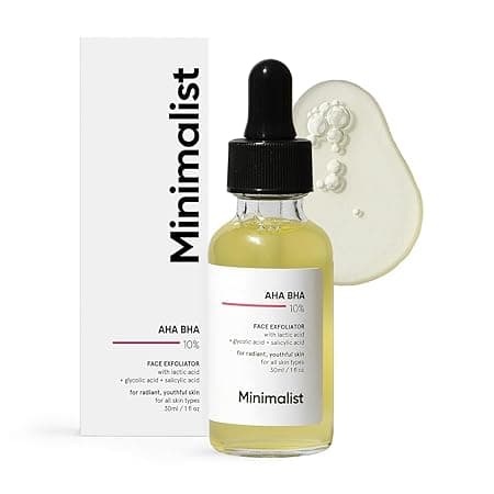 Minimalist 10% AHA BHA Exfoliating Serum For Beginners, AHAs (Lactic Acid & Glycolic Acid) & BHA (Salicylic Acid) Serum, 30ml