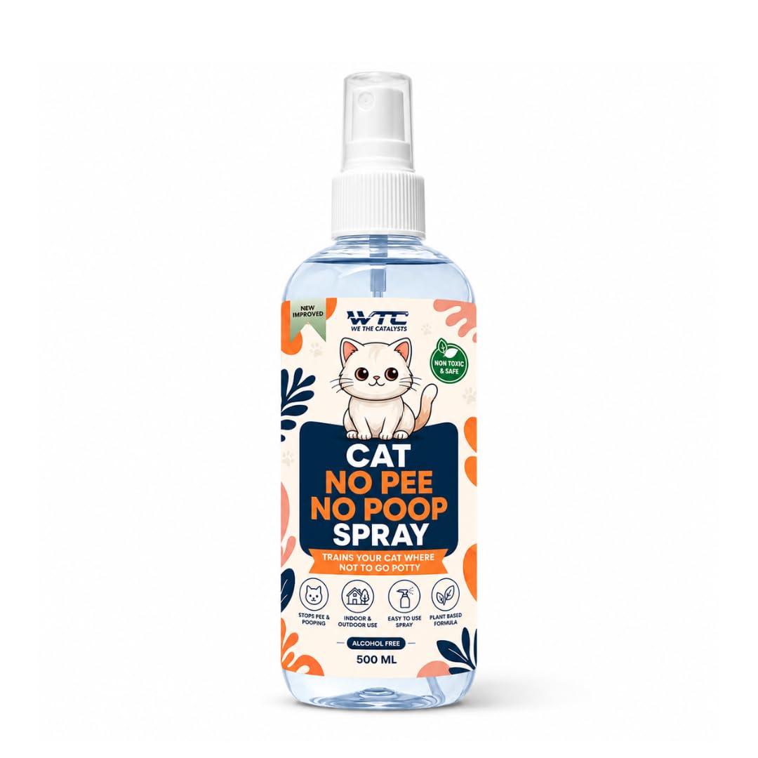 WTC No Pee No Poop Cat Potty Training Spray, 500 ML – Non-Toxic Cat Spray Deterrent for Urine/Marking/Pooping – Natural Cat Pee Deterrent Spray – Indoor/Outdoor Keep Off Cat Spray