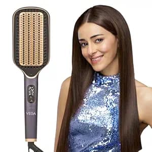 VEGA Hair Straightener Brush With Up To 12 Hrs Straightening Effect,Triple Care & Thermoprotect Technology,Frizz Free Hair In Few Mins,Hot Brush With 5 Temperature Settings(Litstyle L1,Vhsb-06),Purple