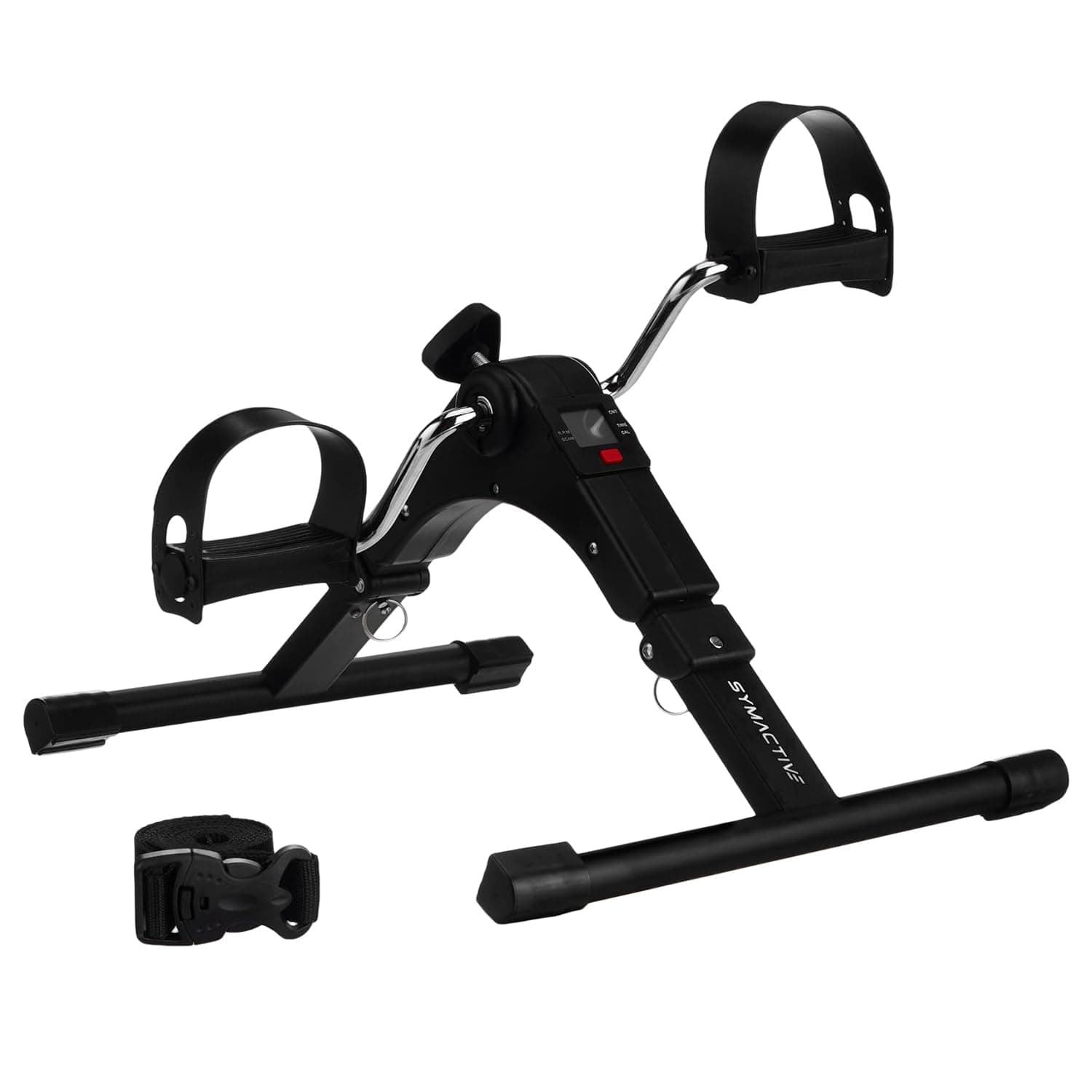 Amazon Brand - Symactive Fitness Mini Cycle Pedal Exerciser I Heavy Material with Fixing Straps| Adjustable Resistance Levels and Digital Display | Anti-Skid, Compact & Portable | Black