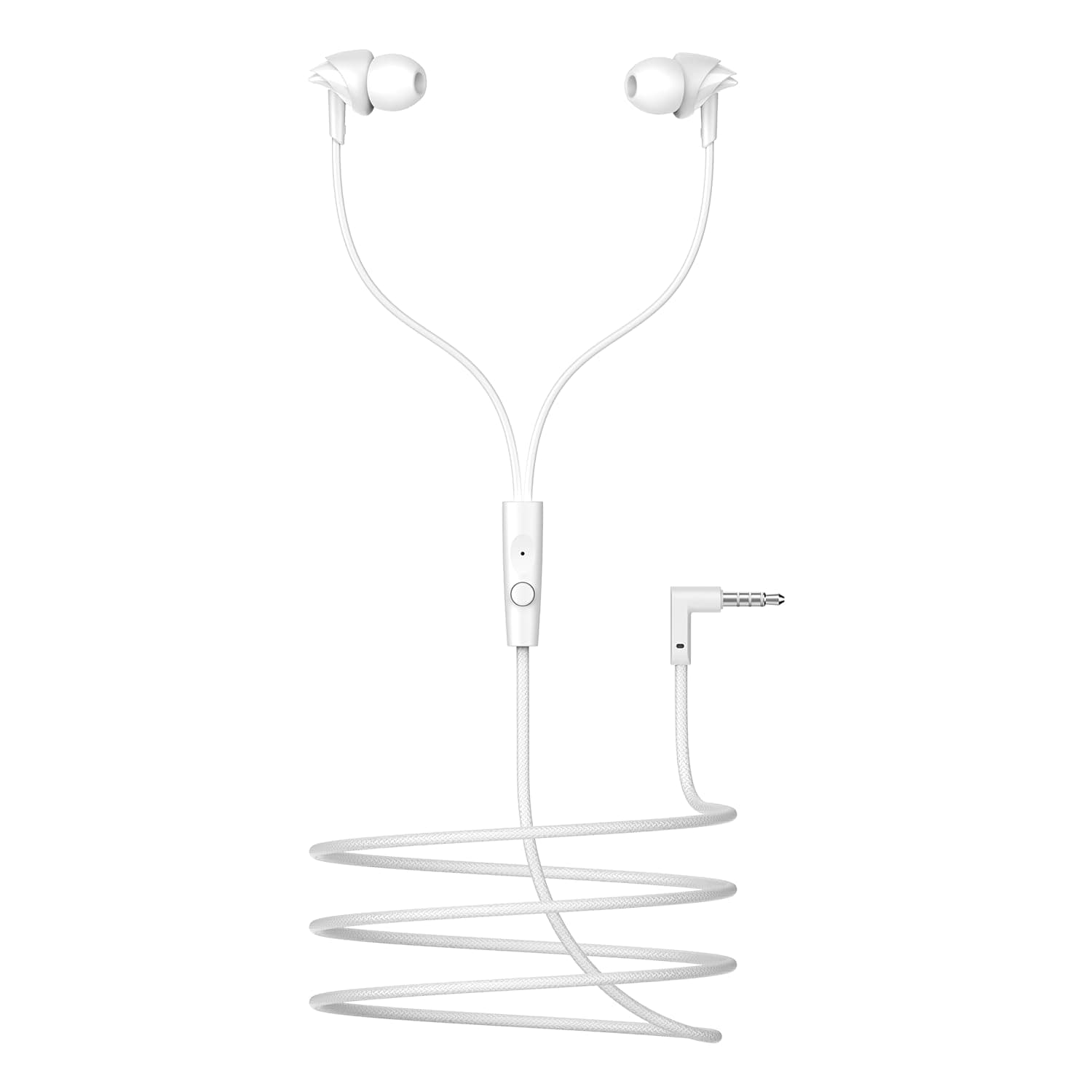 boAt Bassheads 213L, 10mm Drivers, Signature Sound, in-Line Microphone, Integrated Controls, 3.5mm L-Shaped Connector & 120cm Braided Cable Wired Earphones with Mic (Active White)