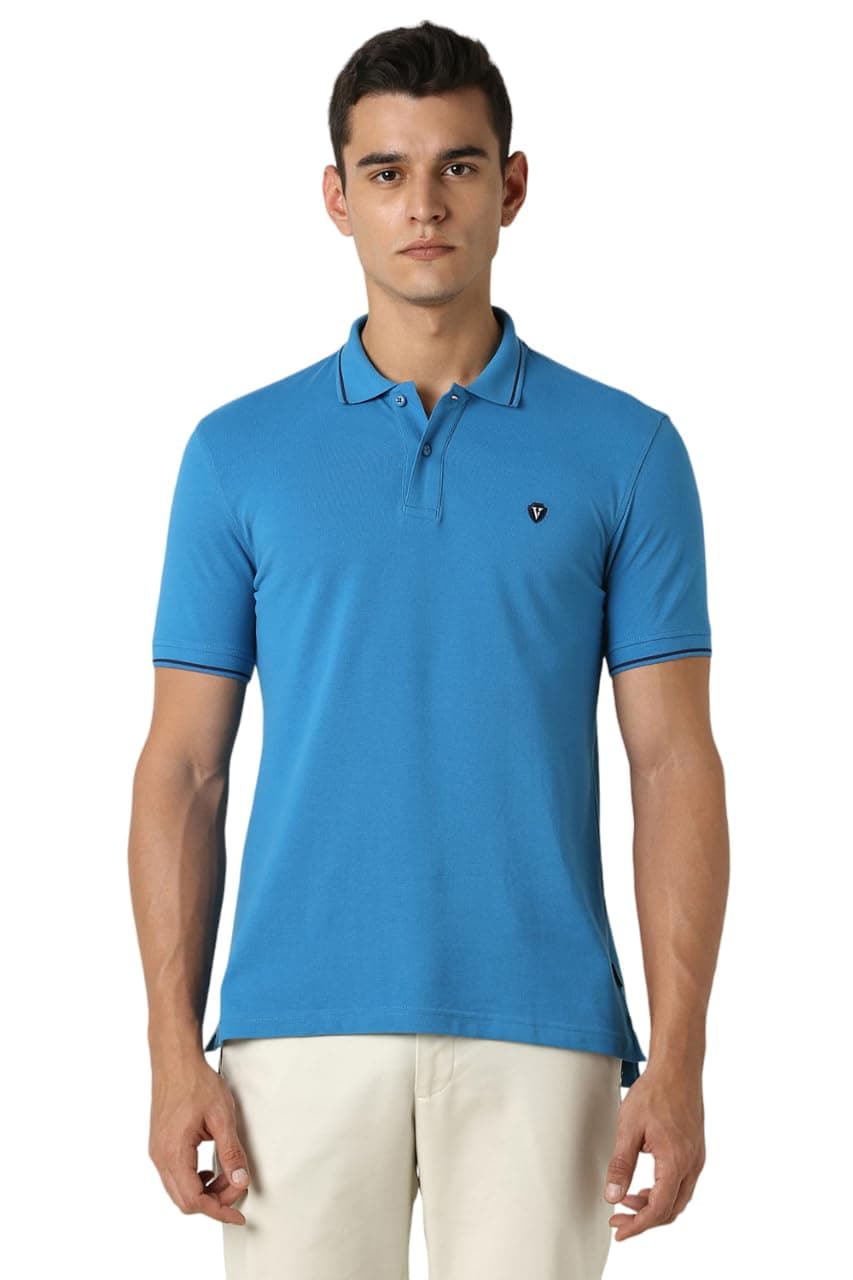 Van Heusen Cotton Men's Regular Fit Polo T-Shirt (VSKP517S011404_Blue S)