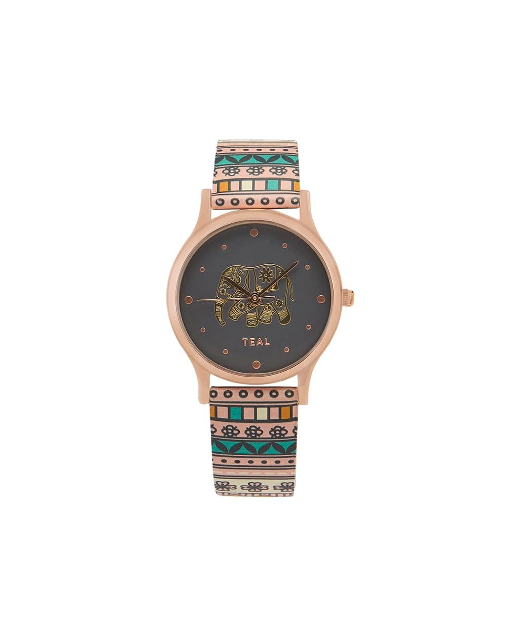 TEAL BY CHUMBAK Round Dial Analog Watch for Women|Jungle Flowers Collection| Printed Vegan Leather Strap|Gifts for Women/Girls/Ladies |Stylish Fashion Watch for Casual/Work