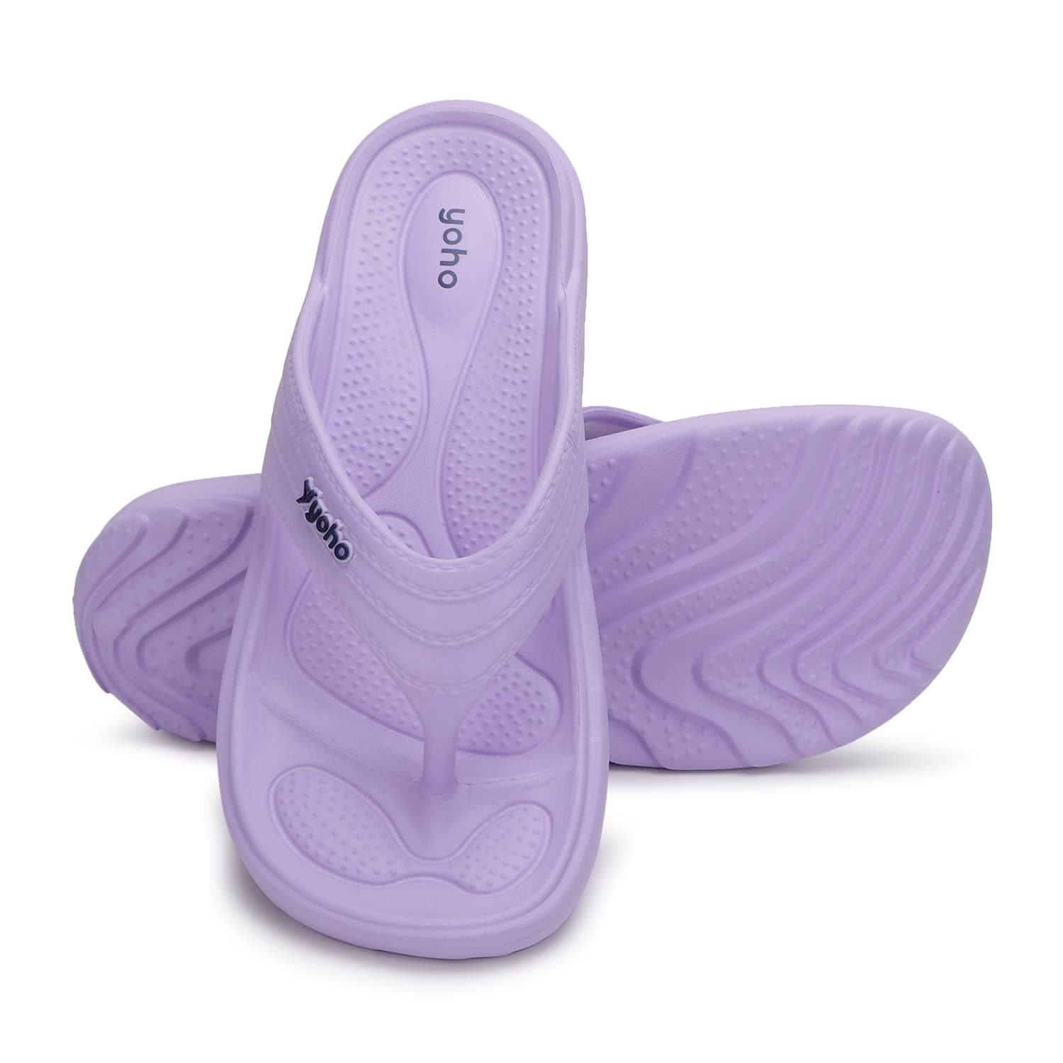 Yoho Drizzle Soft Slippers for Women, Mild Acupressure, Lightweight, Anti Skid & Slip, Diabetic Footwear for Woman, Home Wear Bathroom Chappal for ladies | Waterproof Monsoon & Rainy Footwear | Pastel Lavender - UK 9