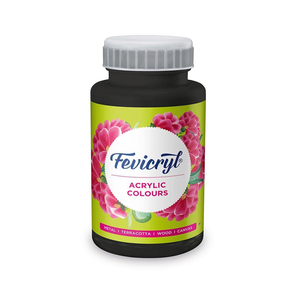 Fevicryl Acrylic Colour Black 500ml | Art & Craft, DIY, Rich Pigment, Non-Craking Paint for Canvas, Wood, Leather, Earthenware, Metal | Ideal for school projects, Hobbyists, Artists