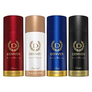 DENVER Imperial, Pride, Honour & Caliber Deodorant For Men-150 ML Each, Pack of 4 | Long Lasting Deodorant Spray